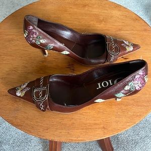 Dior Flower Embroidered Leather Pumps